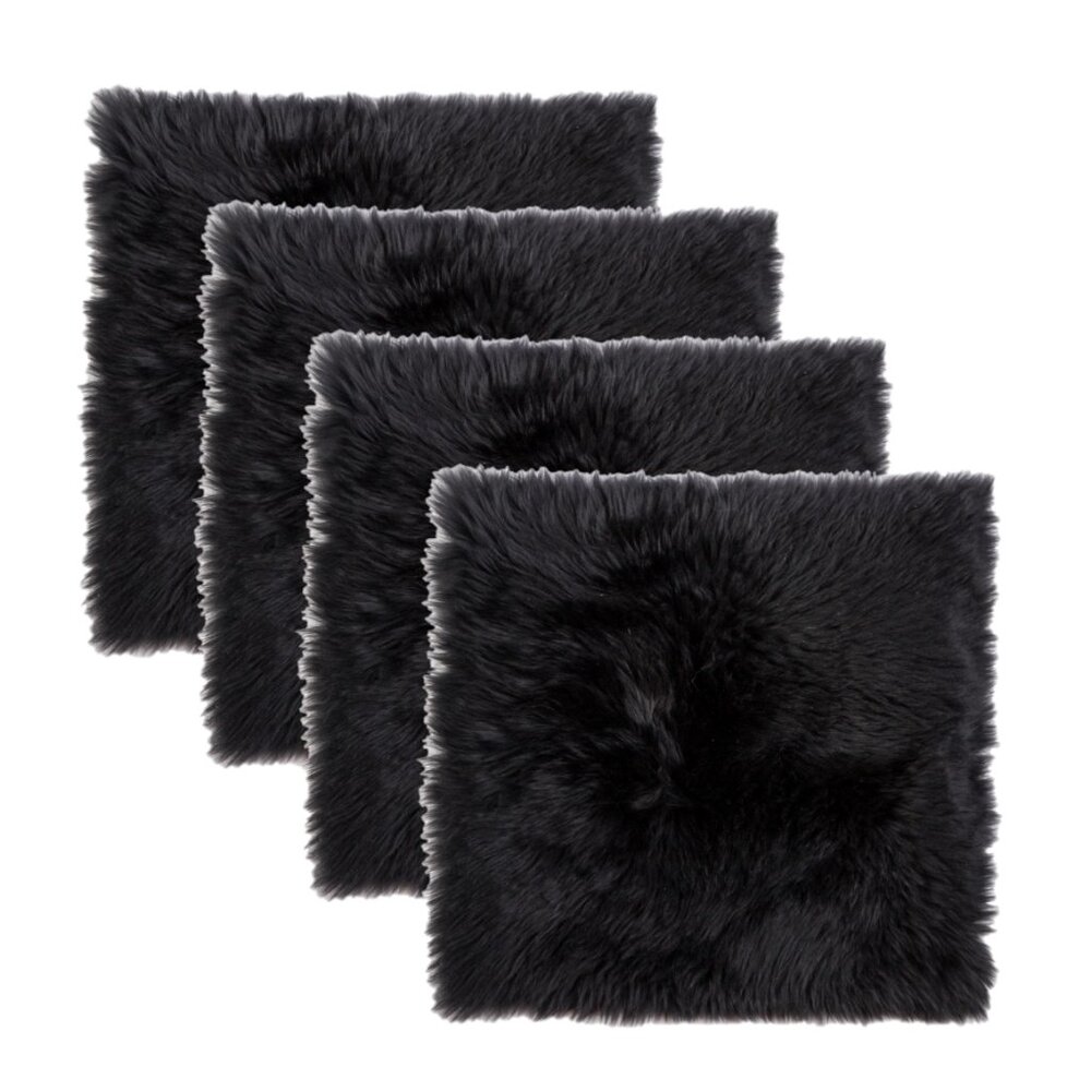 Natural Home Decor New Zealand Sheepskin Chair Pad | 4-Piece | Black | 17"x17"